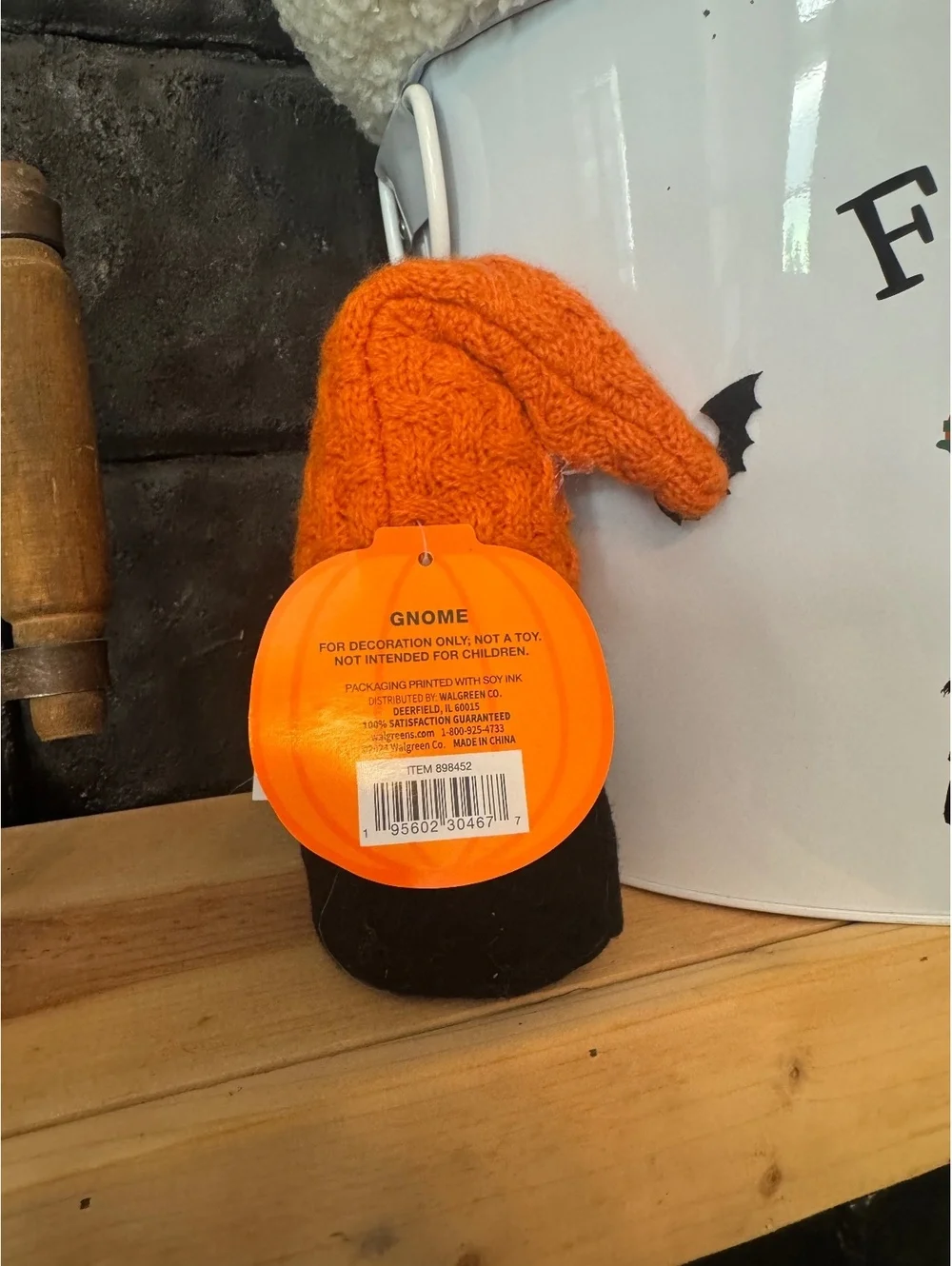 Halloween Gnome Decoration with Orange Pumpkin Hat and White Beard